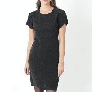 Calvin Klein Black Glitter Tulip Sleeve Stretch Sheath Dress Wedding Cocktail‎ 6